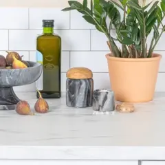 Storied Home Modern Marble Canister with Wood Lid