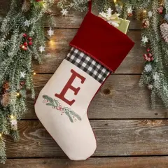 Personalization Mall Festive Foliage Initial Christmas Stocking, Burgundy