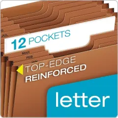 Pendaflex Heavy-Duty Open-Top Expanding Stadium File, 12 Sections, 1/3-Cut Tabs, Letter Size, Redrope