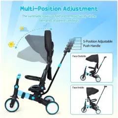 7 in 1 Baby Tricycle, Foldable Toddler Tricycle with Removable and Adjustable Parent Handle