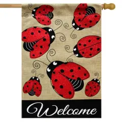 Ladybug Gathering Burlap Spring House Flag Welcome 28" x 40" Briarwood Lane