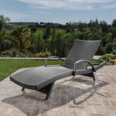 Salem Wicker Adjustable Chaise Lounge with Arms - Gray - Christopher Knight Home