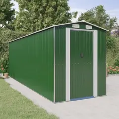 vidaXL Garden Shed Green Galvanized Steel Large Garden Shed - 75.6" x 238.6" x 87.8"