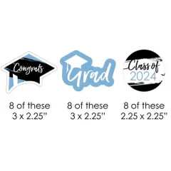 Big Dot of Happiness Light Blue 2024 Graduation Paper Straw Decor - Party Striped Decorative Straws - Set of 24