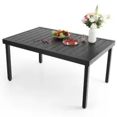 7pc Metal Patio Dining Set with Rectangular Expandable Table & 6 Chairs - Black - Captiva Designs