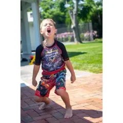 Monster Jam Maximum Destruction Megalodon El Toro Loco Grave Digger Rash Guard and Swim Trunks Outfit Set Toddler to Little Kid