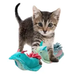 FurHaven Pet Products Catnip Crinkles Plush Cat Toy Set - Sea Slugs Coral and Kelp (2 PK)