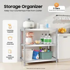 YIYIBYUS 3-Tier Stainless Steel Shelf Height Adjustable Storage Rack for Various Kitchen Utensils, Supplies, Food
