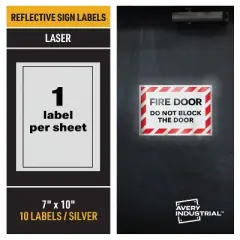 Avery Reflective Labels, 7" x 10" Silver Reflective Sign Labels, Laser Printable, 10 Labels (61582)