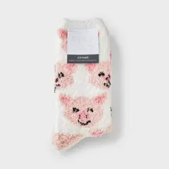 Women's Pig 2pk Cozy Crew Socks - Ivory/Pink 4-10
