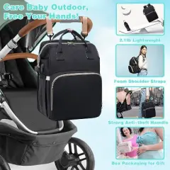 Itopfox Diaper Bag Backpack with Changing Station, 7-in-1 Travel Baby Diaper Bag, Mommy Bag with USB Port, Black