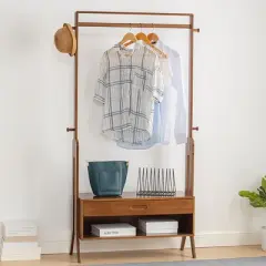 YIYIBYUS Bamboo Garment Rack, Freestanding Closet Organizers, Coat Rack With Drawer