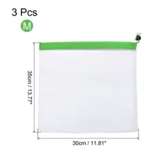 Unique Bargains See Through & Washable Reusable Cotton Mesh Grocery Bags with Drawstring 3 Pcs