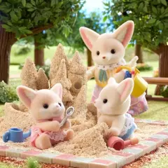 Calico Critters Fennec Fox Twins, Set of 2 Collectible Doll Figures with Pushcart Accessory