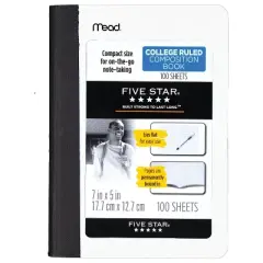Five Star 5"x7" Composition Book Assorted Colors: Five Star Lined Paper, 80 Pages, Hard Cover, College Rule, Non-Toxic