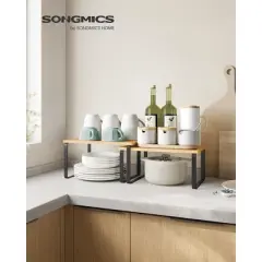Cabinet Organizer Shelf, Kitchen Counter Shelves, Kitchen Storage, Spice Rack, Stackable, Expandable, Metal and Engineered Wood