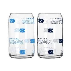 NCAA North Carolina Tar Heels 2pk Glass Can - 16oz: Stemless Drinkware, Glass Material