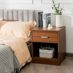 Costway Nightstand with Drawer Storage Cabinet Modern Beside End Table Black\Brown