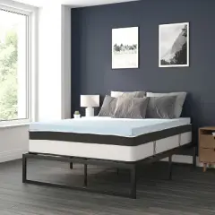 Flash Furniture 14 Inch Metal Platform Bed Frame with 12 Inch Pocket Spring Mattress in a Box and 3 inch Cool Gel Memory Foam Topper