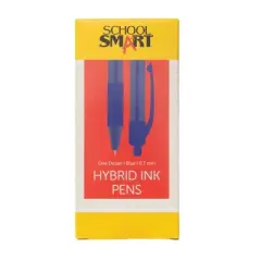School Smart Retractable Hybrid Gel and Ink Pens, Blue, Pack of 12