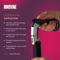 Innovine Professional Corkscrew with Built-in Foil Cutter, Durable Double-Hinged Wine Opener, Easy Storage, Perfect for Home Bar, Set of 1