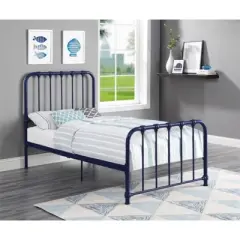 Bethany Twin Metal Platform Bed in Navy Blue - Lexicon