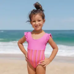 Girl's Ruffled Stripe One Piece Swimsuit - Cupshe