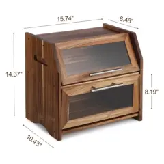Double Layer Bread Box &ndash; Acacia Wood Bread Bin with Clear Acrylic Door & Air Vents, Rustic Countertop Bread