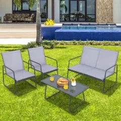 Costway 4-Piece Metal Patio Furniture Chat Set Outdoor Conversation Table Garden