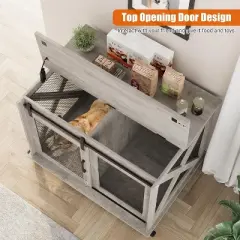 37 Inch Dog Crate Furniture, Indoor Dog Cage with Sliding Barn Door, Flip Top Dog Kennel End Table with Removable Divider