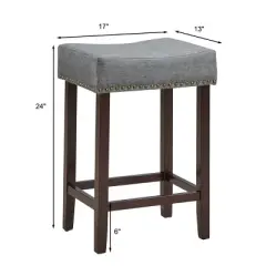 Costway Set of 2 Nailhead Saddle Bar Stools 24'' Height w/ Fabric Seat & Wood Legs BeigeGray