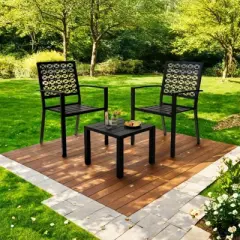 3-Piece Stackable Bistro Set, Modern Metal Patio Furniture with Square Table & Chairs for Indoor & Outdoor, Ideal for Backyard, Balcony and Poolside