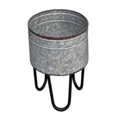 Royal Hampton Set of 3 Galvanized Sheet Planter Tubs with Iron Powder Coated Hairpin Legs