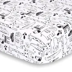 The Peanutshell Fitted Crib Sheets - Black and White Safari Animals - 2pk