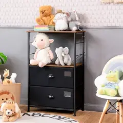 Costway 2 Drawer Dresser w/Shelf Storage Tower Nightstand End Table Chest Black