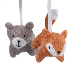 Lambs & Ivy Painted Forest Gray/Beige Fox and Bear Baby Crib Musical Mobile