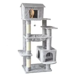 63 Inches Cat Tree Tower Multi-Level Durable Cat Scratching Post Space Saving Cat Condo Pet Play House for Indoor Catsgray