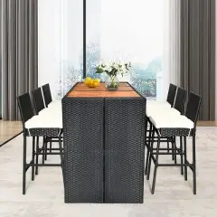 Tangkula 7 Pieces Outdoor Rattan Wicker Dining Table Set with Cushions