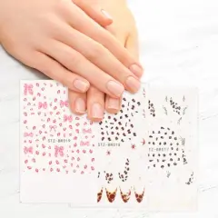 Unique Bargains Self-Adhesive Floral Bow Pattern Nail Art Stickers Pink White 3 Pcs