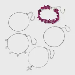 Lace Heart and Rose Cross Choker Necklace Set 5pc - Wild Fable&trade; Silver
