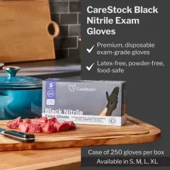 CareStock Black Nitrile Exam Gloves - Powder Free, Slip-Resistant, Disposable