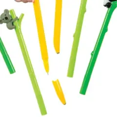 Tree Hugger Pens (6 Pack) - Bamboo & Banana Designs, Animal Toppers (Black Ink)