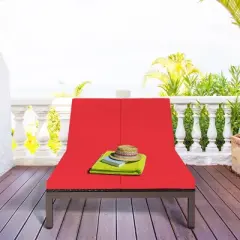 Tangkula 2-Person Patio Rattan Recliner Chair Chaise Lounge Daybed with Wheels & Cushion