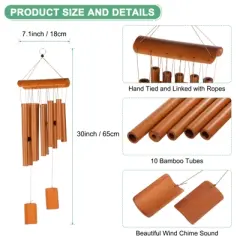 Unique Bargains Bamboo Wood Outdoor Decorations Wind Chimes 26 Inch Retro Color 1 Pc