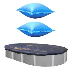 Swimline Pool Air Pillow (2 Pack) & 15' x 30' Oval Swimming Pool Cover, Blue