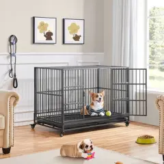 Yaheetech 48-inch Indestructible Dog Crate On Wheels, Black