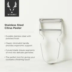 Viski Citrus Peeler, Stainless Steel Cocktail Garnish Citrus Zester, Professional Grade Bar Tools