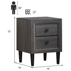 Costway Nightstand W/2 Drawers Multipurpose Retro Grey Bedside Table Fully Assembled