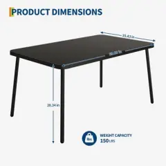 Outdoor Dining Set, 150x90cm Black Metal Table with Tempered Glass Top & 6 Wicker Chairs, Patio Table and Chairs Set with Gray Cushions