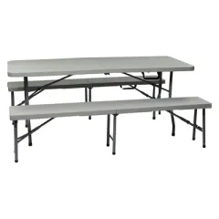 3pc Folding Table and Bench Set Light Gray - OSP Home Furnishings